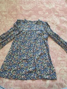GAP Navy Floral Ruffle-Yoke Long Sleeve Dress